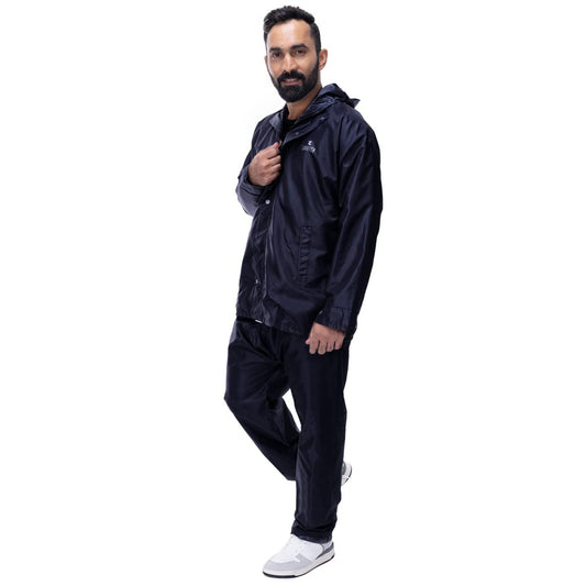 Men Raincoat with Waterproof Pants - Seam Sealed, Reflective Stripes | Includes Storage Bag | XXXL | Opener Blue Pro