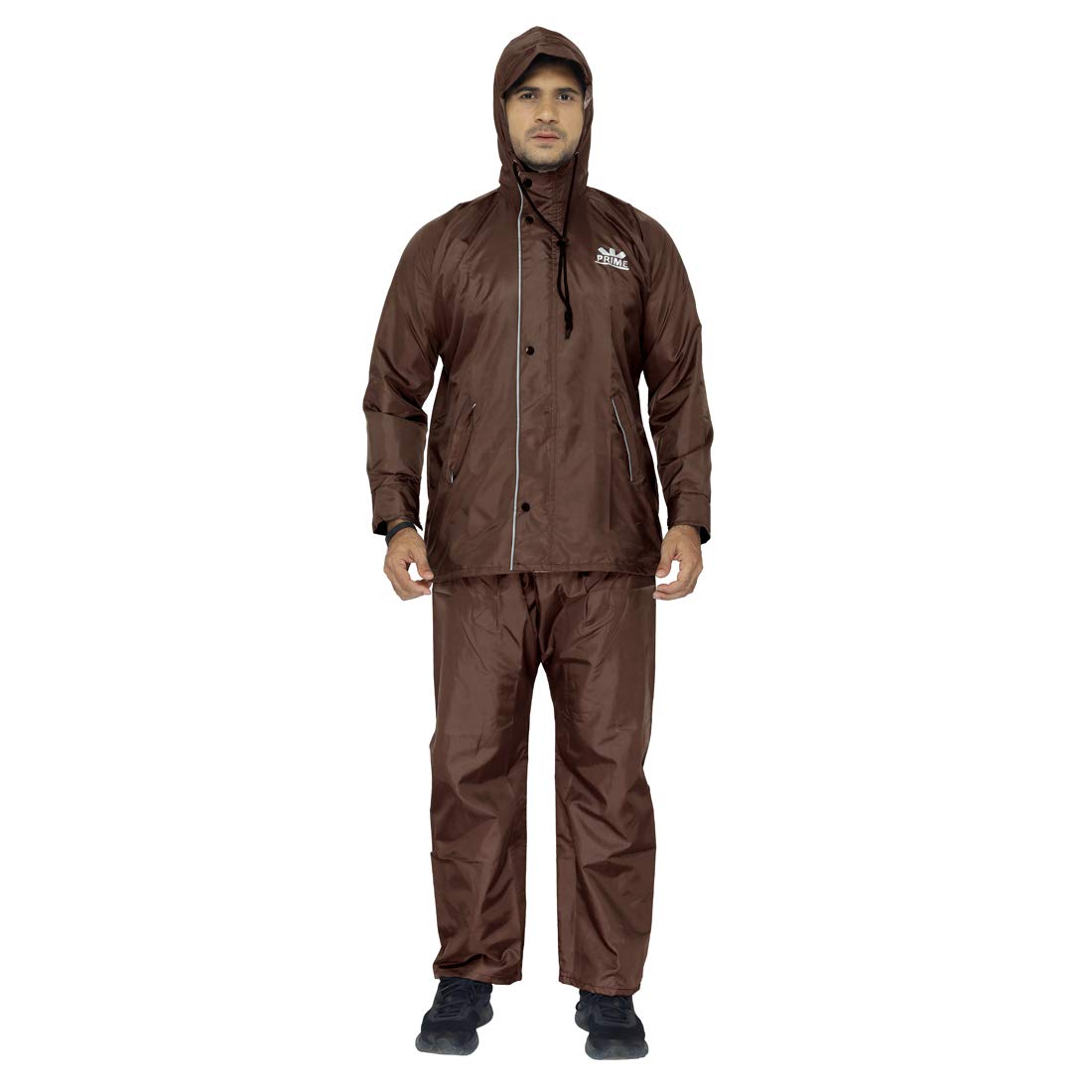 THE CLOWNFISH Prime Series Reversible Men's Polyester Double Layer Waterproof Raincoat with Hood and Reflector logo at Back for Night Travelling (Prime Brown, 2x_l)