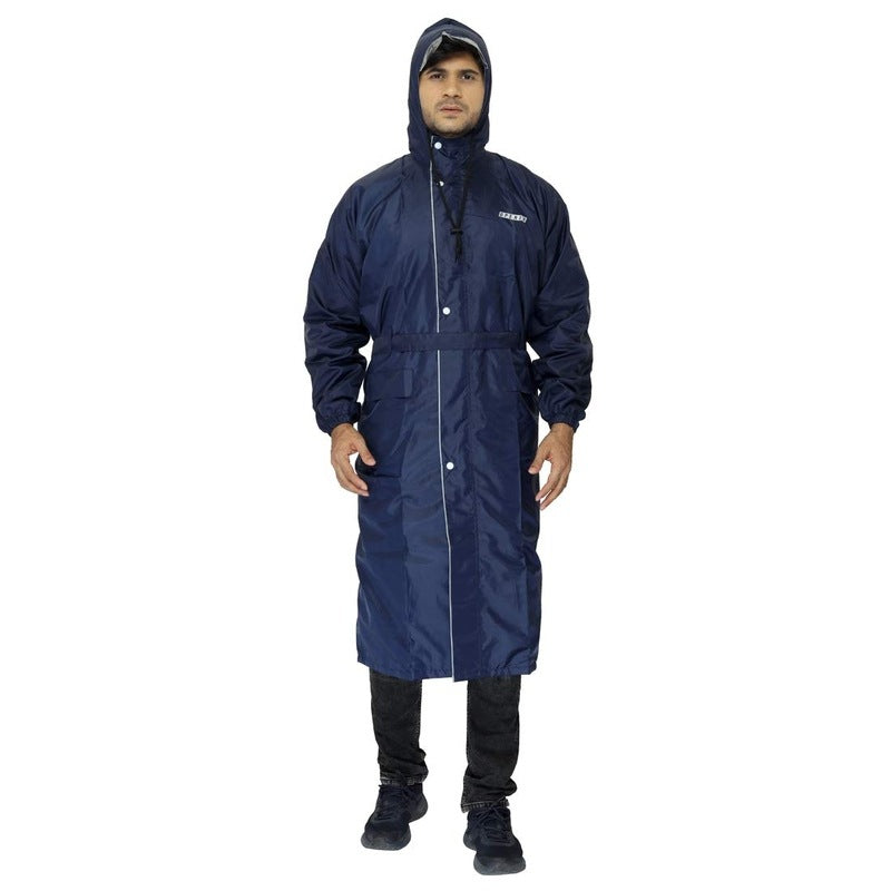 THE CLOWNFISH Men and Women Reversible Waterproof Polyester Raincoat with Adjustable Hood and Reflector at Back for Night Visibility (Blue,Free Size)