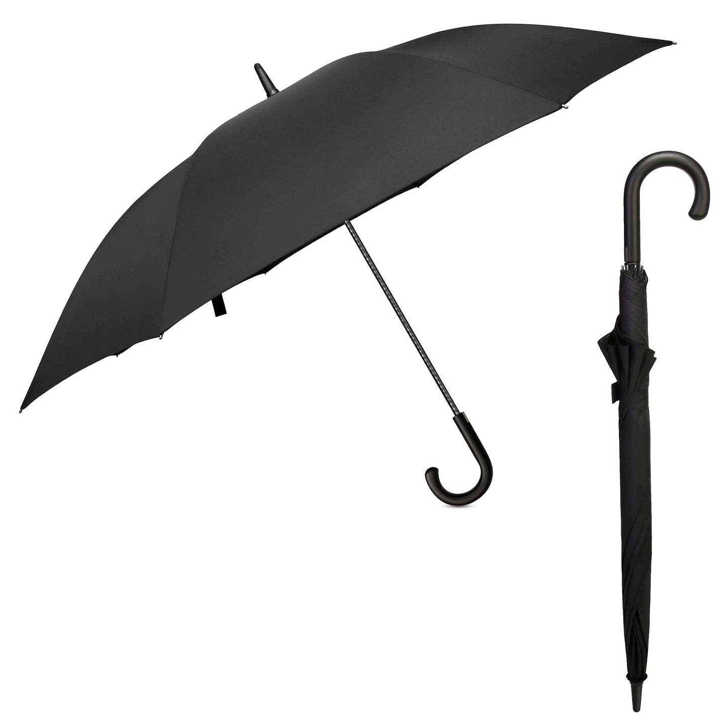 THE CLOWNFISH Umbrella Celebrity Series Single Fold Auto Open J- shape Handle Waterproof Pongee Umbrellas For Men and Women (Black)