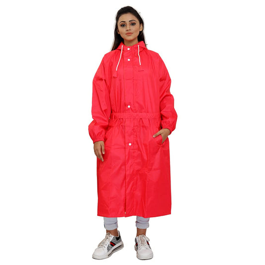 THE CLOWNFISH Polyester Long Length Raincoats For Women Waterproof Reversible Double Layer. Brilliant Series (Red, X-Large)