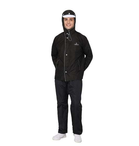 Men's Raincoat - Reversible, Waterproof, Double Layer | Adjustable Hood & Pockets | XL | Black