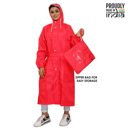 THE CLOWNFISH Polyester Long Length Raincoats For Women Waterproof Reversible Double Layer. Brilliant Series (Red, X-Large)