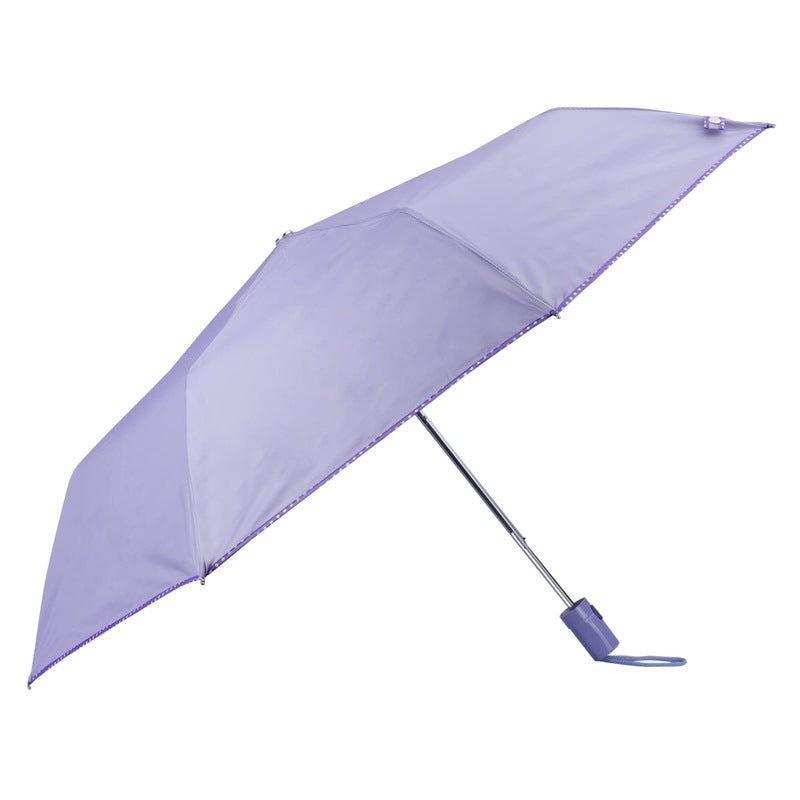 THE CLOWNFISH Umbrella Monochrome Series 3 Fold Auto Open Waterproof Water Repellent 190 T Polyester Double Coated Silver Lined Dotted Border Umbrellas For Men and Women (Lavender)