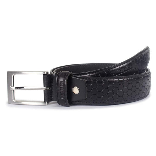 THE CLOWNFISH Mens Genuine Leather Belt with Embossed Design - Jet Black (Size - 40 inches)