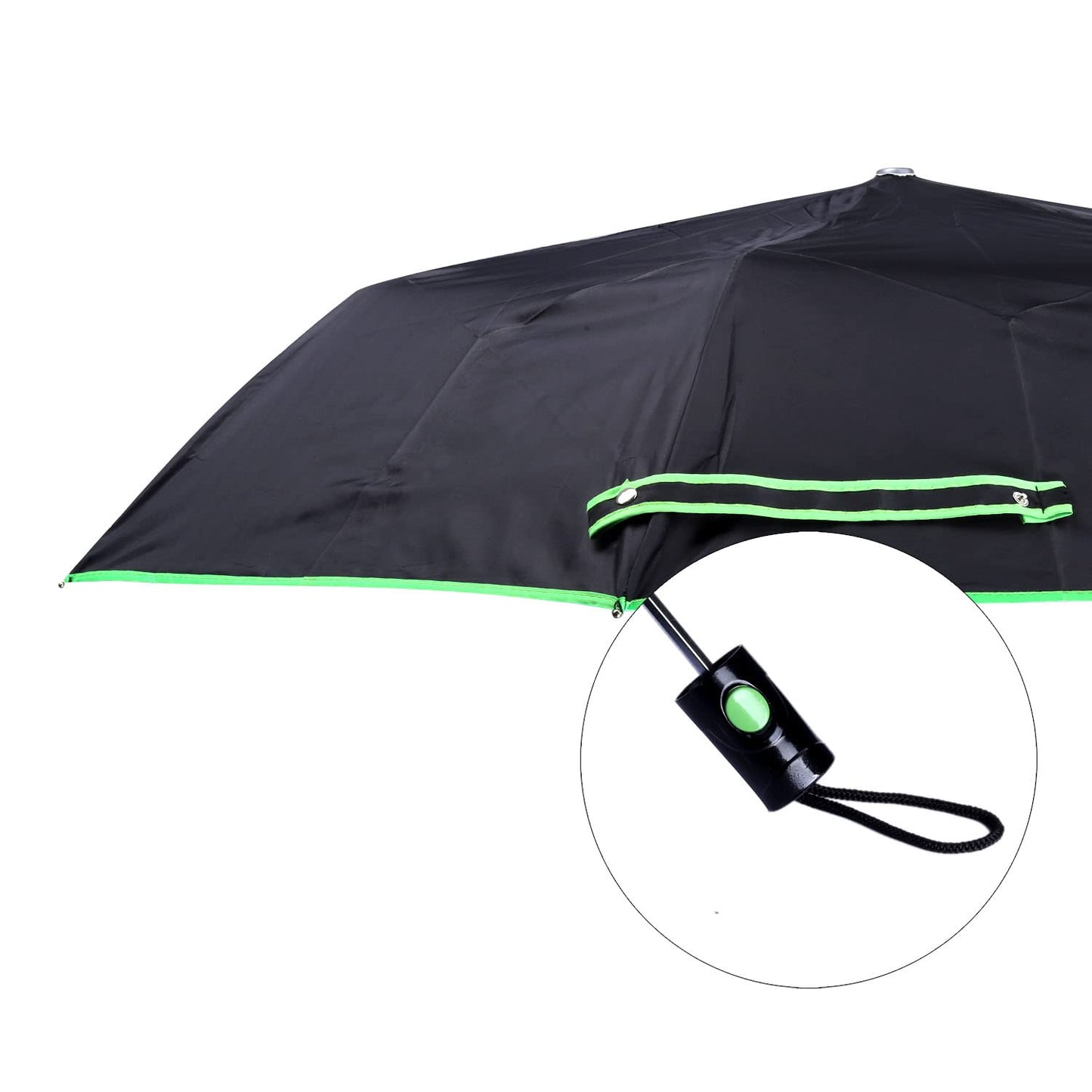 THE CLOWNFISH Umbrella Coloured Piping Series 3 Fold Auto Open Waterproof 190 T Polyester Double Coated Silver Lined Umbrellas For Men and Women (Coloured Piping-Parrot Green)