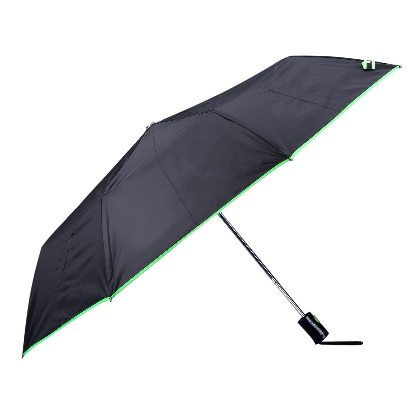 THE CLOWNFISH Umbrella Coloured Piping Series 3 Fold Auto Open Waterproof 190 T Polyester Double Coated Silver Lined Umbrellas For Men and Women (Coloured Piping-Parrot Green)