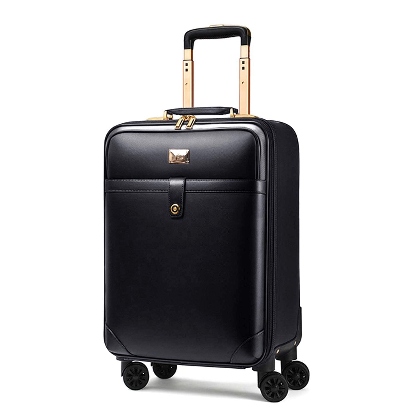 THE CLOWNFISH Luxury Luggage Faux Leather Hardsided Suitcase Spinner 8 Wheel Trolley Bag Travel Laptop Roller Case (Black), H-56 Centimeters