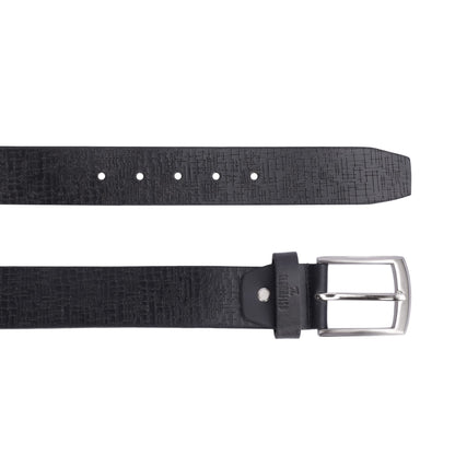 THE CLOWNFISH Men's Genuine Leather Belt with Textured Design- Black (Size-36 inches)