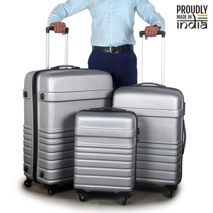 THE CLOWNFISH Stride Set of 3 Luggage Polypropylene Hard case 4 Wheel Check-in Trolley Bags Carry-On Suitcases- Grey (Small-56 cm, Medium-65 cm, Large-75 cm)