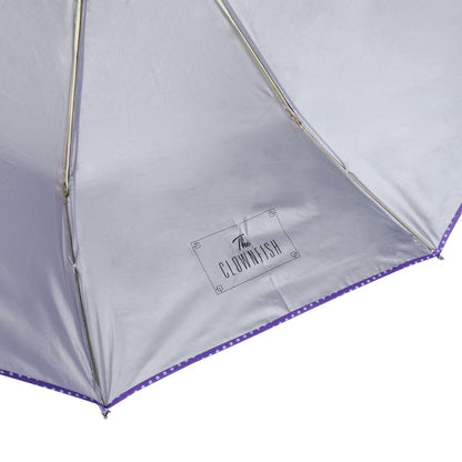 THE CLOWNFISH Umbrella Monochrome Series 3 Fold Auto Open Waterproof Water Repellent 190 T Polyester Double Coated Silver Lined Dotted Border Umbrellas For Men and Women (Lavender)