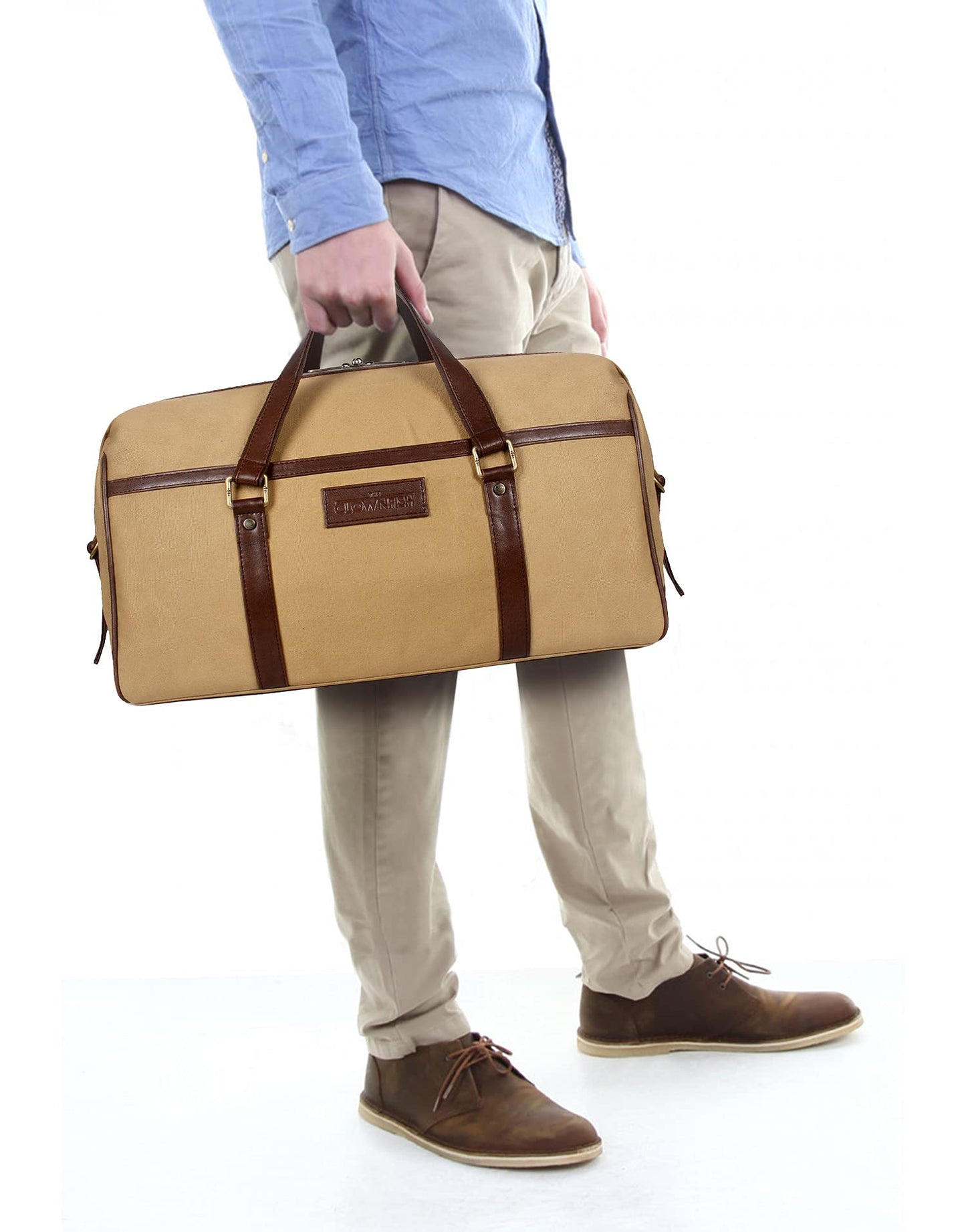 The Clownfish Mellyn 37 litres Canvas with Faux Leather Unisex Travel Duffle Bag (Yellow ochre)