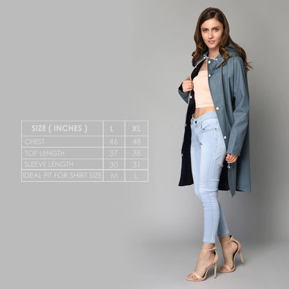 THE CLOWNFISH Raincoats/Longcoat for Women Rain Coat for Women Raincoat for Ladies Waterproof Reversible PVC Double Layer. Tiara Series (Grey, Large)