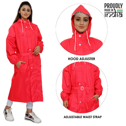 THE CLOWNFISH Polyester Long Length Raincoats For Women Waterproof Reversible Double Layer. Brilliant Series (Red, X-Large)