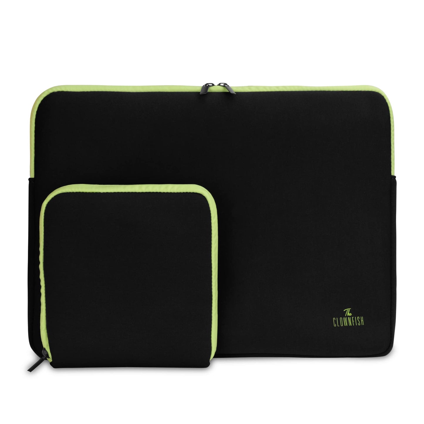 The Clownfish Jawa Series Neoprene Unisex 15.6 inch Tablet Case Laptop Sleeve Laptop Case Slipcase with Zip Pouch (Black with Green Top Piping)