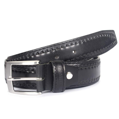 THE CLOWNFISH Men's Genuine Leather Belt with Embossed Design - Charcoal Black (Size - 32 inches)