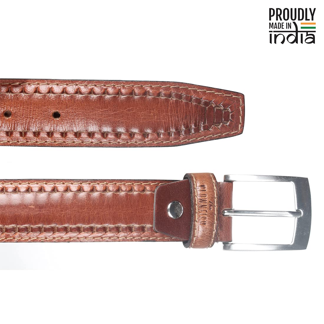 THE CLOWNFISH Men's Genuine Leather Belt with Embossed Design - Cinnamon Brown (Size - 32 inches)