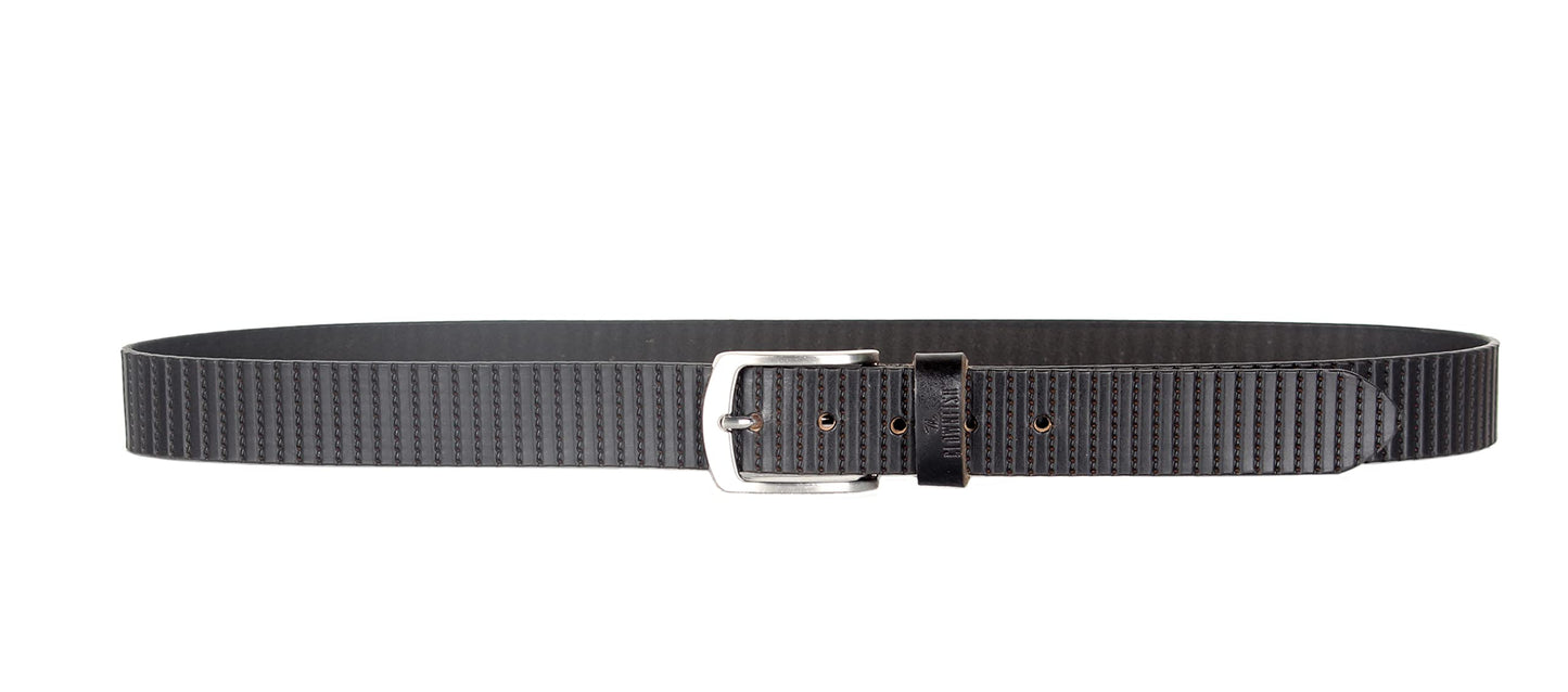 THE CLOWNFISH Men's Genuine Leather Belt with Textured/Embossed Design-Soot Black-1 (Size-36 inches)