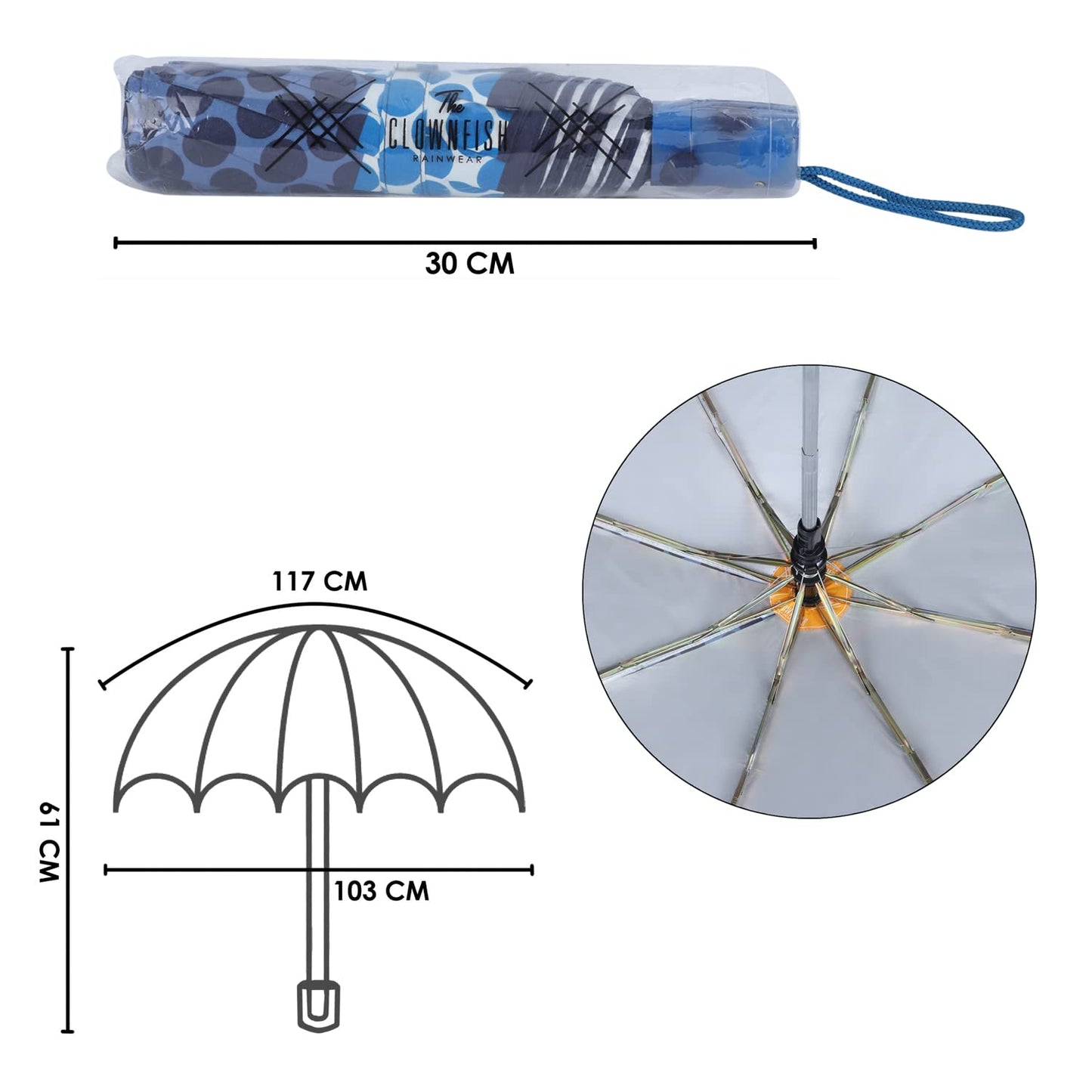 THE CLOWNFISH Umbrella 3 Fold Auto Open Waterproof Pongee Double Coated Silver Lined Umbrellas For Men and Women (Printed Design- Steel Blue)