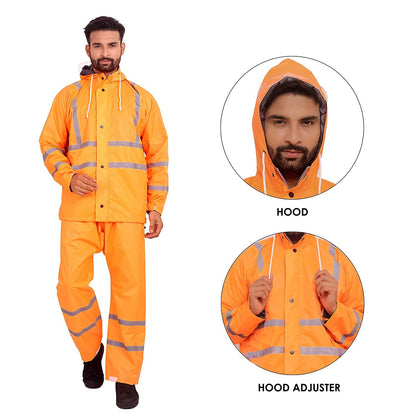THE CLOWNFISH Rain Coat for Men Waterproof for Bike Raincoat for Men with Hood. Set of Top and Bottom. Debonair Series (Orange, XX-Large)