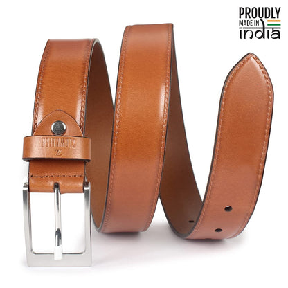 THE CLOWNFISH Men's Genuine Leather Belt - Caramel Brown (Size - 32 inches)