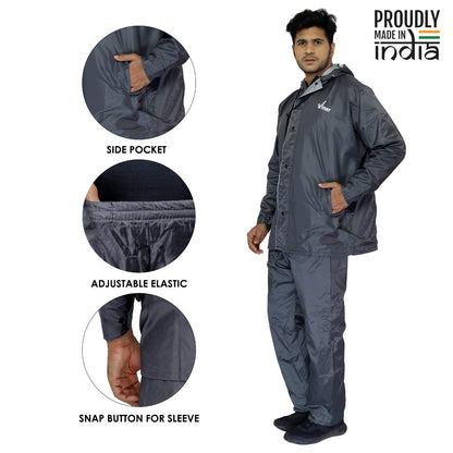 THE CLOWNFISH Viner Series Reversible Waterproof Double Layer Men's Raincoat (Grey, L-Size)