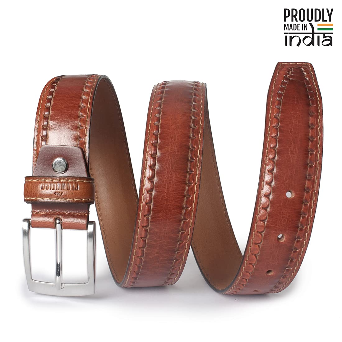 THE CLOWNFISH Men's Genuine Leather Belt with Textured/Embossed Design-Ebony (Size-40 inches)