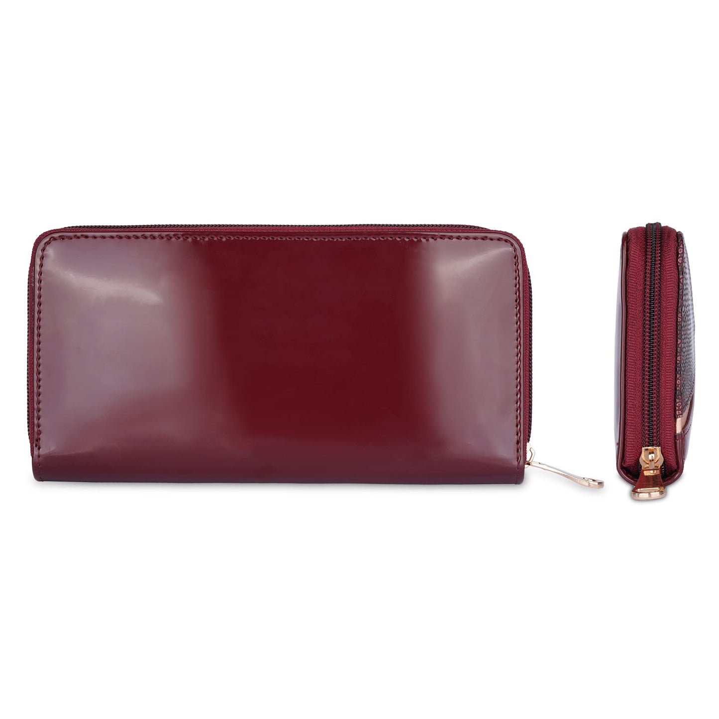 THE CLOWNFISH Katherine Collection Faux Leather Zip Around Style Womens Wallet Clutch Handheld Ladies Purse with Multiple Card Holders (Maroon)