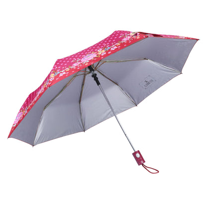 THE CLOWNFISH Umbrella Polka Dot Series 3 Fold Auto Open Waterproof Water Repellent Nylon Double Coated Silver Lined Umbrellas For Men and Women (Pink with maroon border)