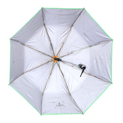 THE CLOWNFISH Umbrella Coloured Piping Series 3 Fold Auto Open Waterproof 190 T Polyester Double Coated Silver Lined Umbrellas For Men and Women (Coloured Piping-Parrot Green)