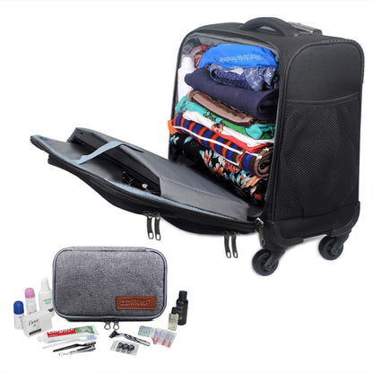 The Clownfish Set of Wanderer Laptop Roller Case with Toiletry Kit (Jet Black) Polyester