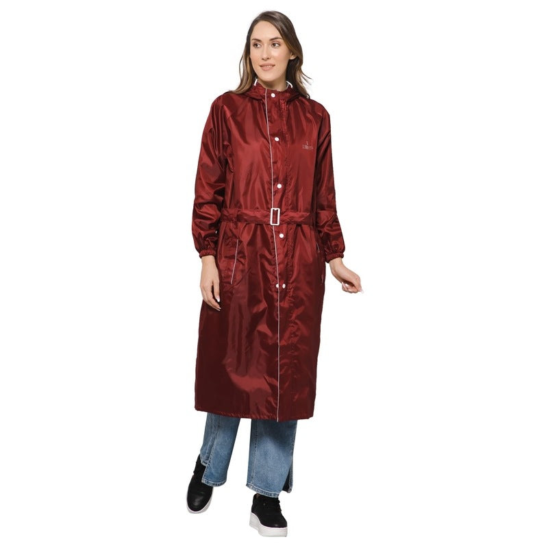 THE CLOWNFISH Polyester Raincoats For Women Raincoat For Ladies Waterproof Reversible Double Layer. Drizzle Diva Series (Maroon, X-Large)