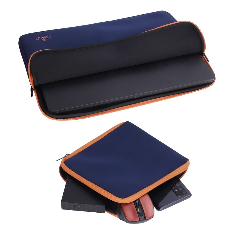 The Clownfish Jawa Series Neoprene Unisex 13 inch Tablet Case Laptop Sleeve Laptop Case Slipcase with Zip Pouch (Navy Blue with Orange Top Piping)