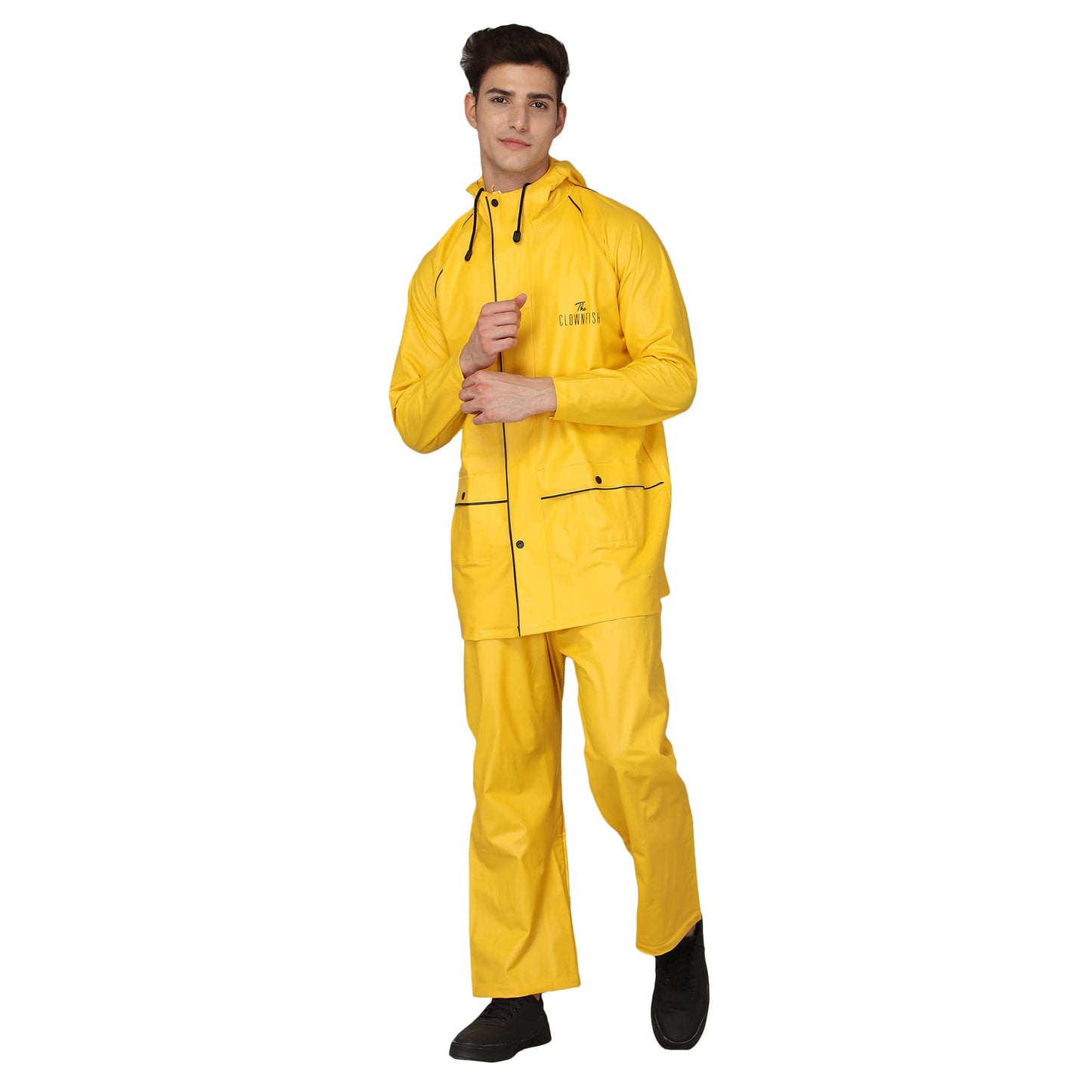 THE CLOWNFISH Oceanic Men's Waterproof PVC Raincoat with Hood and Reflector Logo at Back for Night Travelling. Set of Top and Bottom (Blue, XL)