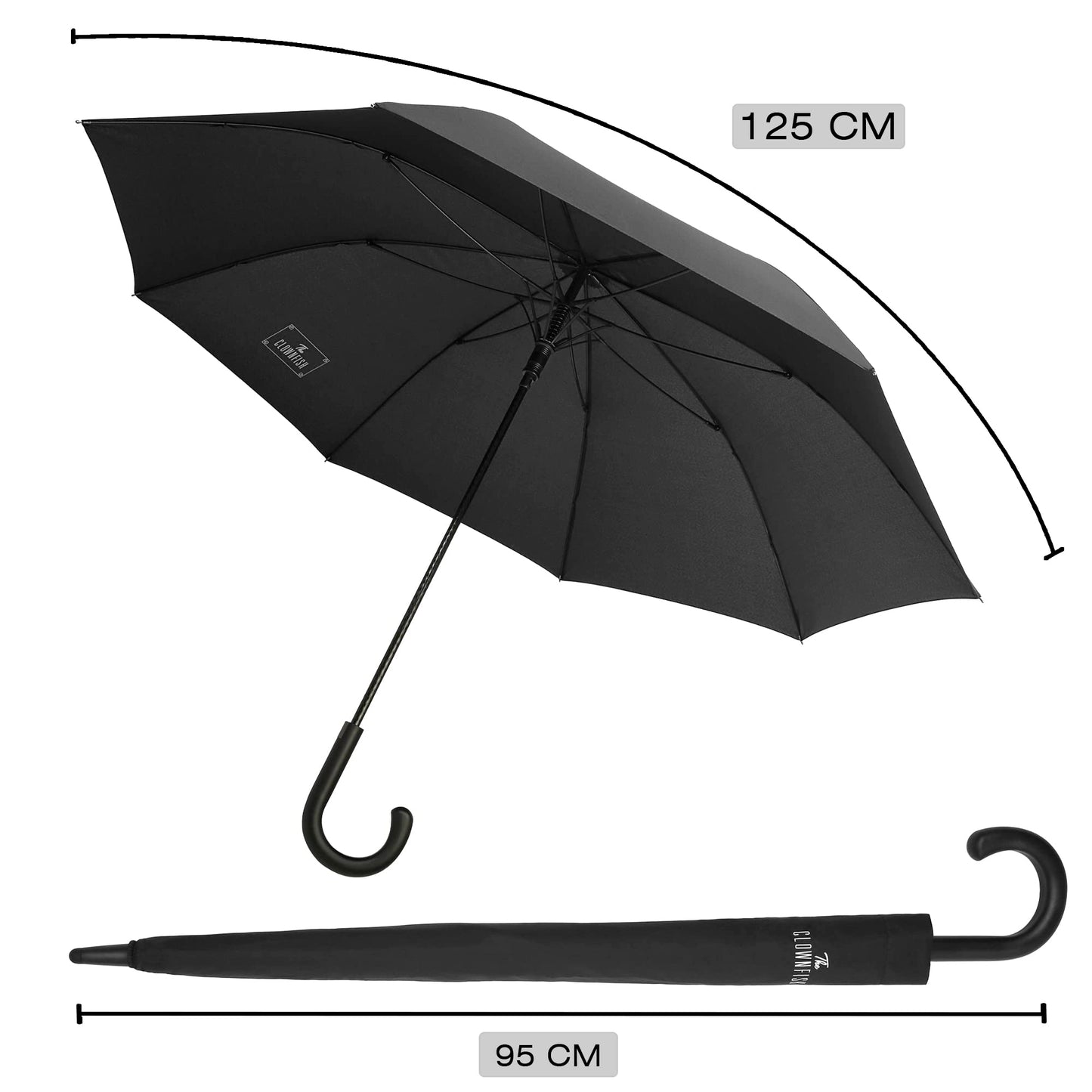 THE CLOWNFISH Umbrella Celebrity Series Single Fold Auto Open J- shape Handle Waterproof Pongee Umbrellas For Men and Women (Black)