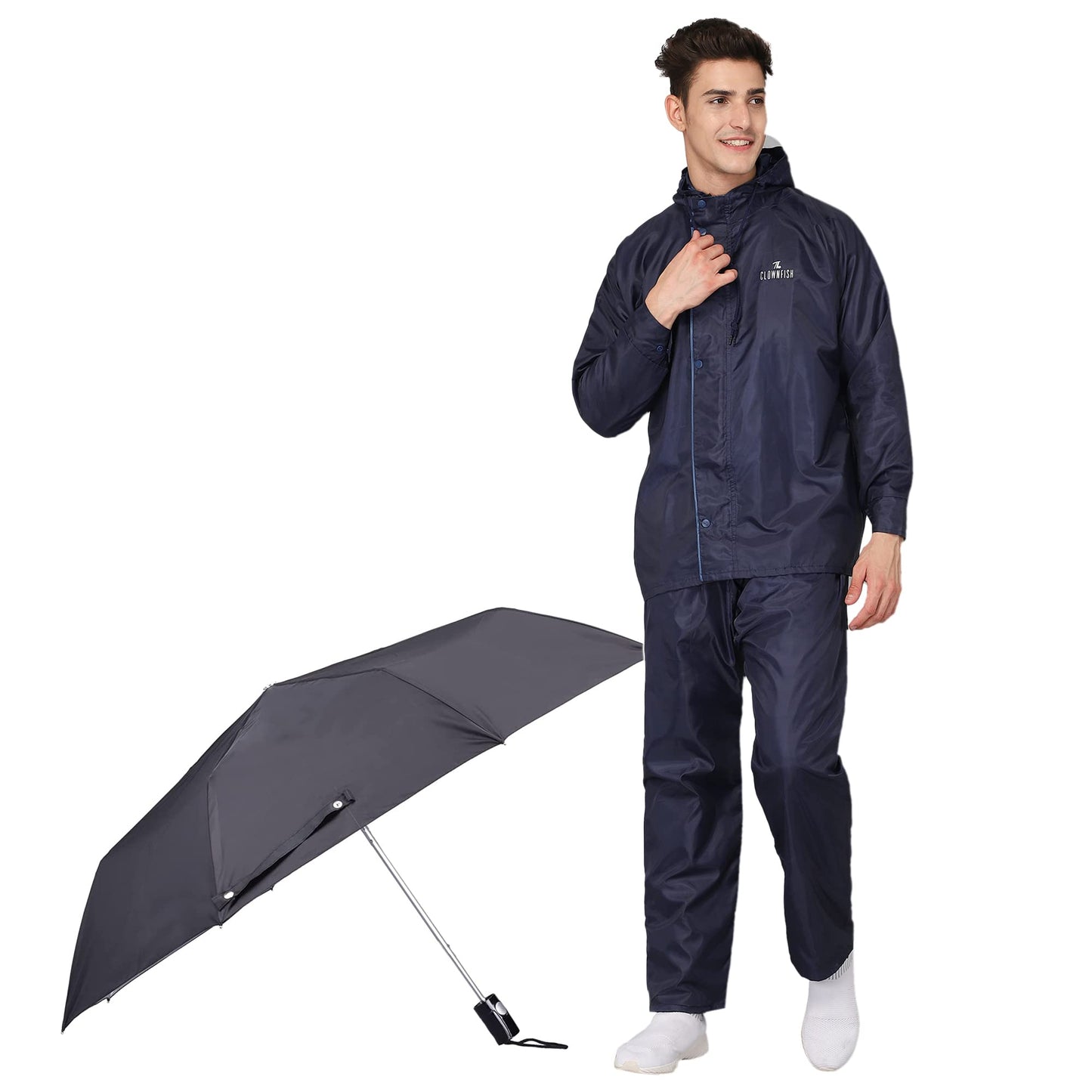 THE CLOWNFISH Combo Of Rain Coat for Men Waterproof Polyester (Blue 2XL) Umbrella Savior Series 3 Fold Waterproof Polyester (Black)