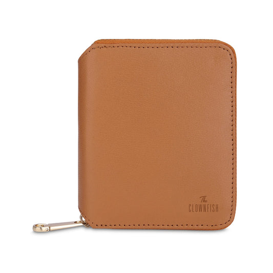 THE CLOWNFISH Zia Genuine Leather Bi-Fold Zip Around Wallet for Women with Multiple Card Slots & Coin Pocket (Rust)