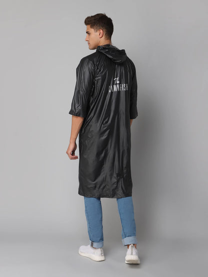 THE CLOWNFISH Raincoat for Men and Women Waterproof PVC Material Longcoat with Adjustable Hood Agro Pro Series (Black, Free Size)