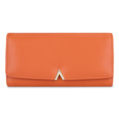 THE CLOWNFISH FashionFinesse Collection Faux Leather Bi-Fold Womens Wallet Clutch Ladies Purse with Multiple Card Slots (Orange)