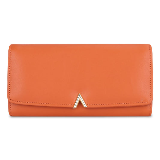 THE CLOWNFISH FashionFinesse Collection Faux Leather Bi-Fold Womens Wallet Clutch Ladies Purse with Multiple Card Slots (Orange)