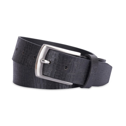 THE CLOWNFISH Men's Genuine Leather Belt with Textured Design- Black (Size-36 inches)