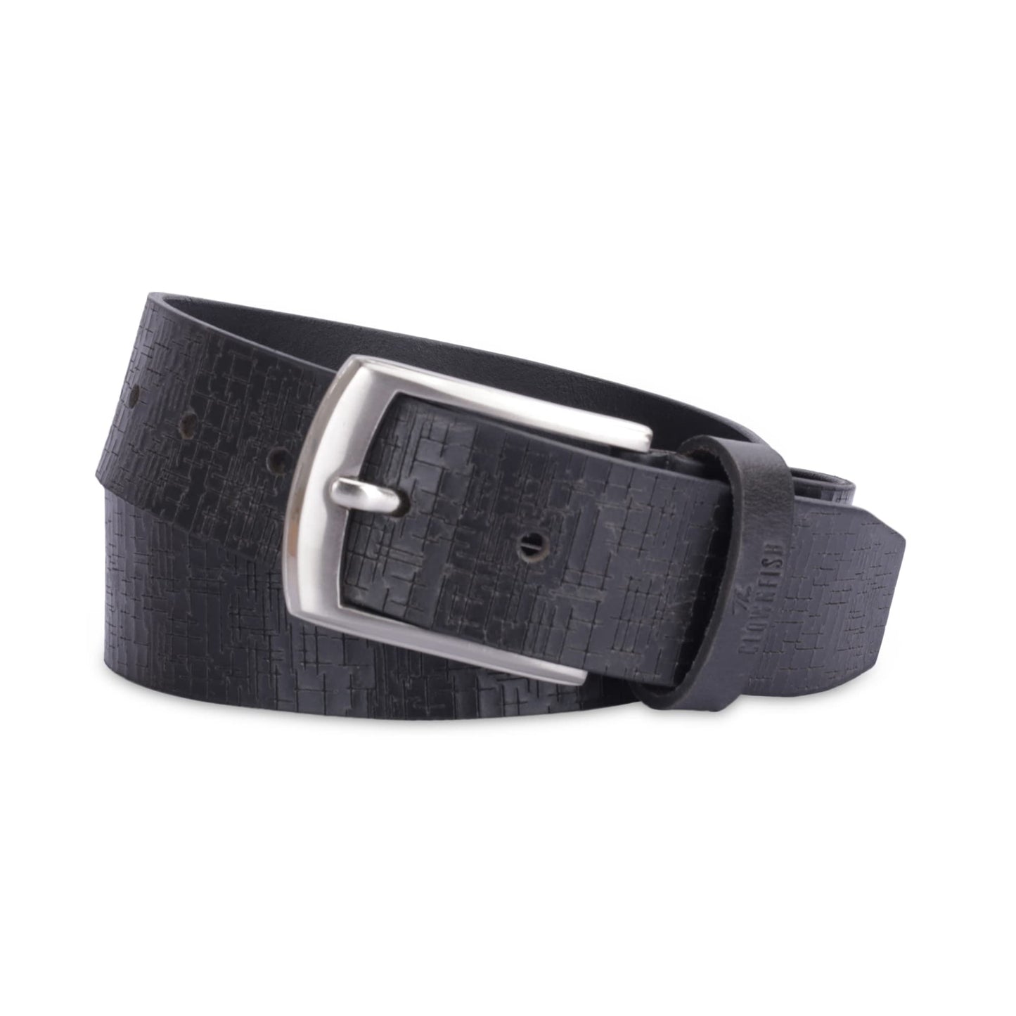 THE CLOWNFISH Men's Genuine Leather Belt with Textured Design- Black (Size-40 inches)