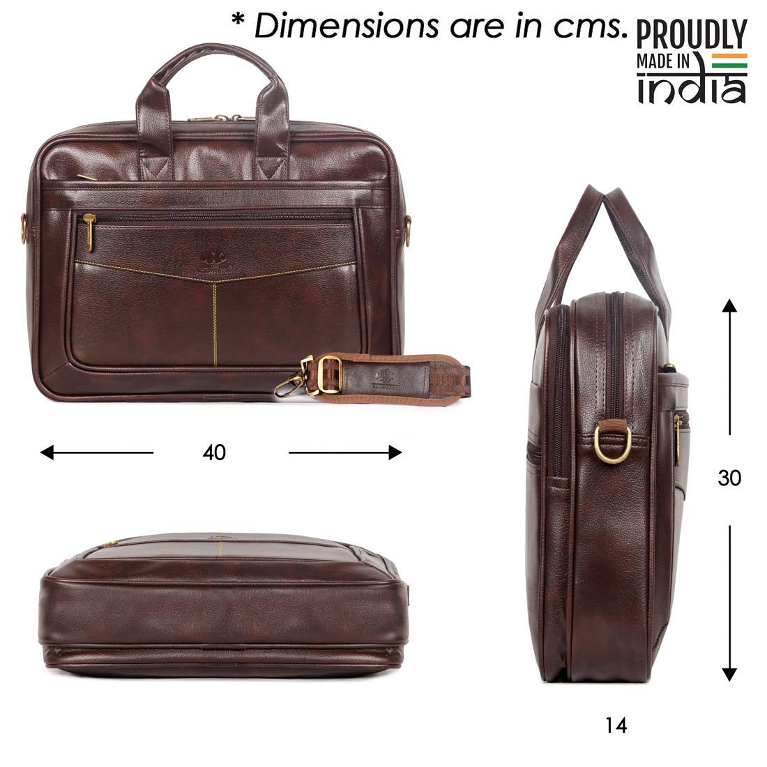 THE CLOWNFISH Unisex-Adult 16 Litre Faux Leather Expandable Capacity 15.6 Inch Laptop Messenger Bag Briefcase (Dark Brown)