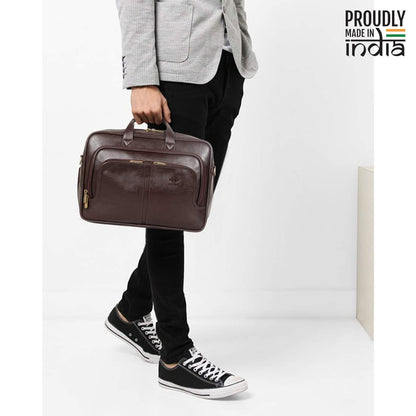 THE CLOWNFISH Faux Leather Expandable 15.6 inch Laptop Messenger and Sling Bag Laptop Briefcase (Chocolate)