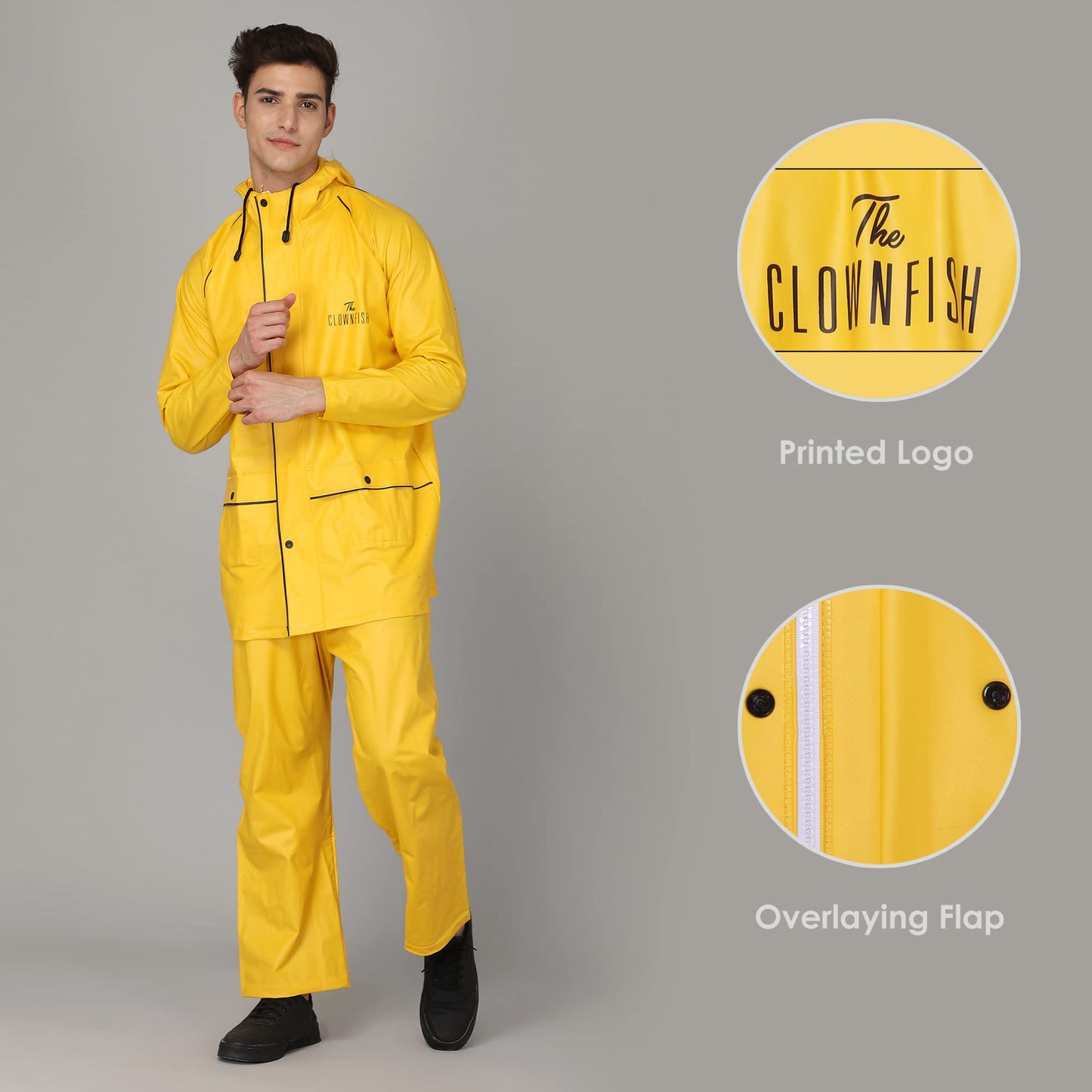 THE CLOWNFISH Azure Series Men's PVC Solid Waterproof Rain coat with Hood Set of Top and Bottom (Sea Green, XX-Large)