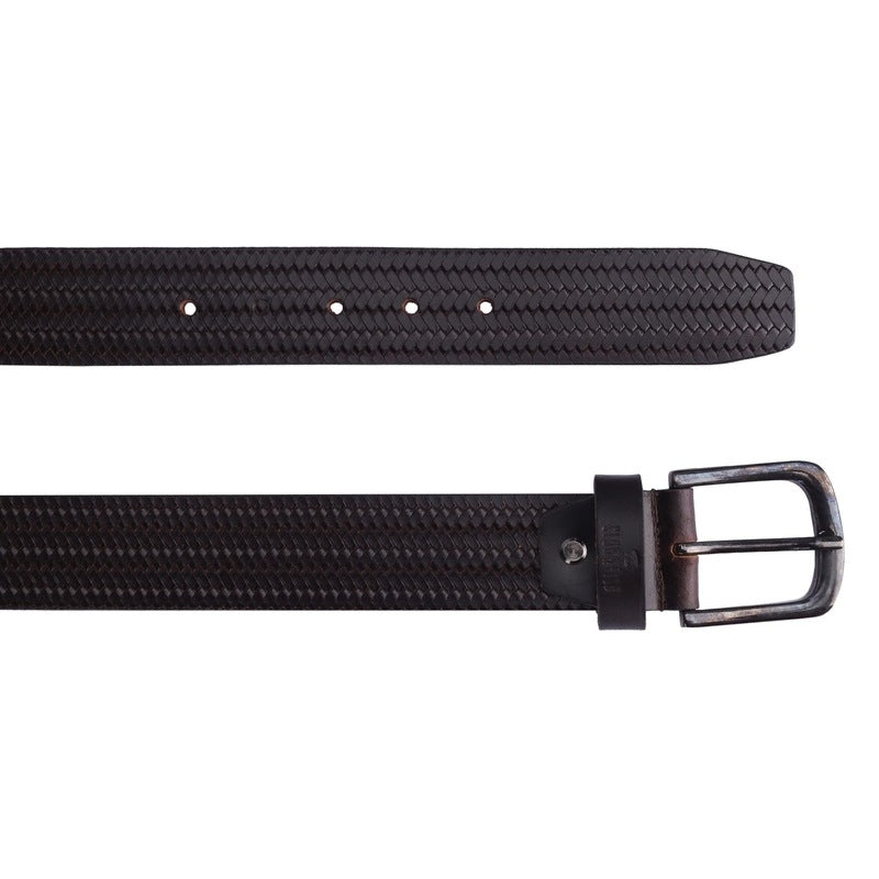 THE CLOWNFISH Men's Genuine Leather Belt with Embossed Design - Dark Brown (Size - 40 inches)