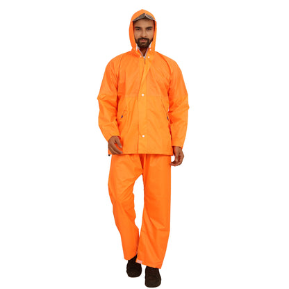 THE CLOWNFISH Rain Coat for Men Waterproof for Bike Raincoat for Men with Hood. Set of Top and Bottom. Classic Pro Series (Orange, XXXX-Large)