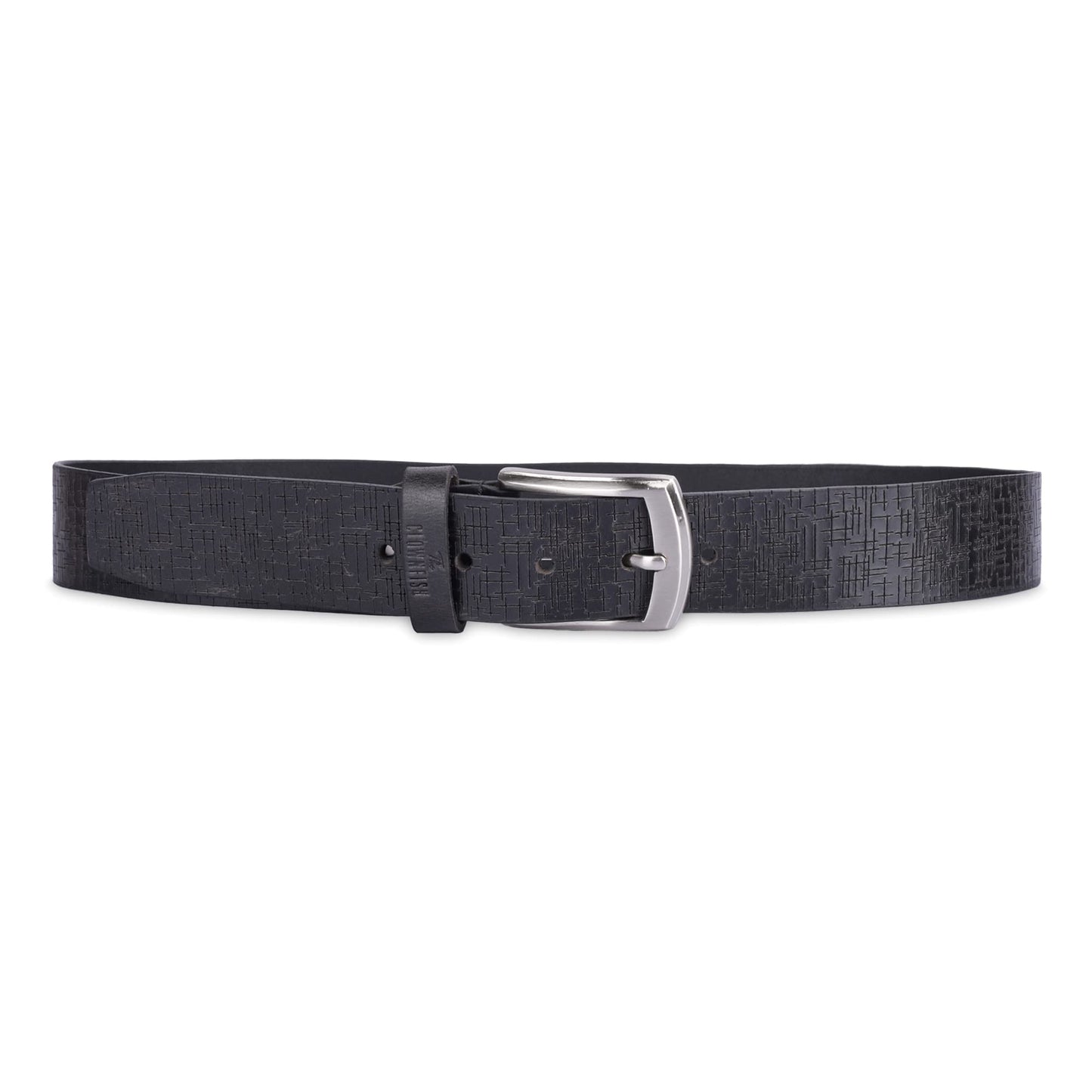 THE CLOWNFISH Men's Genuine Leather Belt with Textured Design- Black (Size-40 inches)