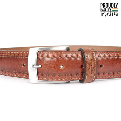 THE CLOWNFISH Men's Genuine Leather Belt with Textured/Embossed Design- Umber Brown (Size-40 inches)