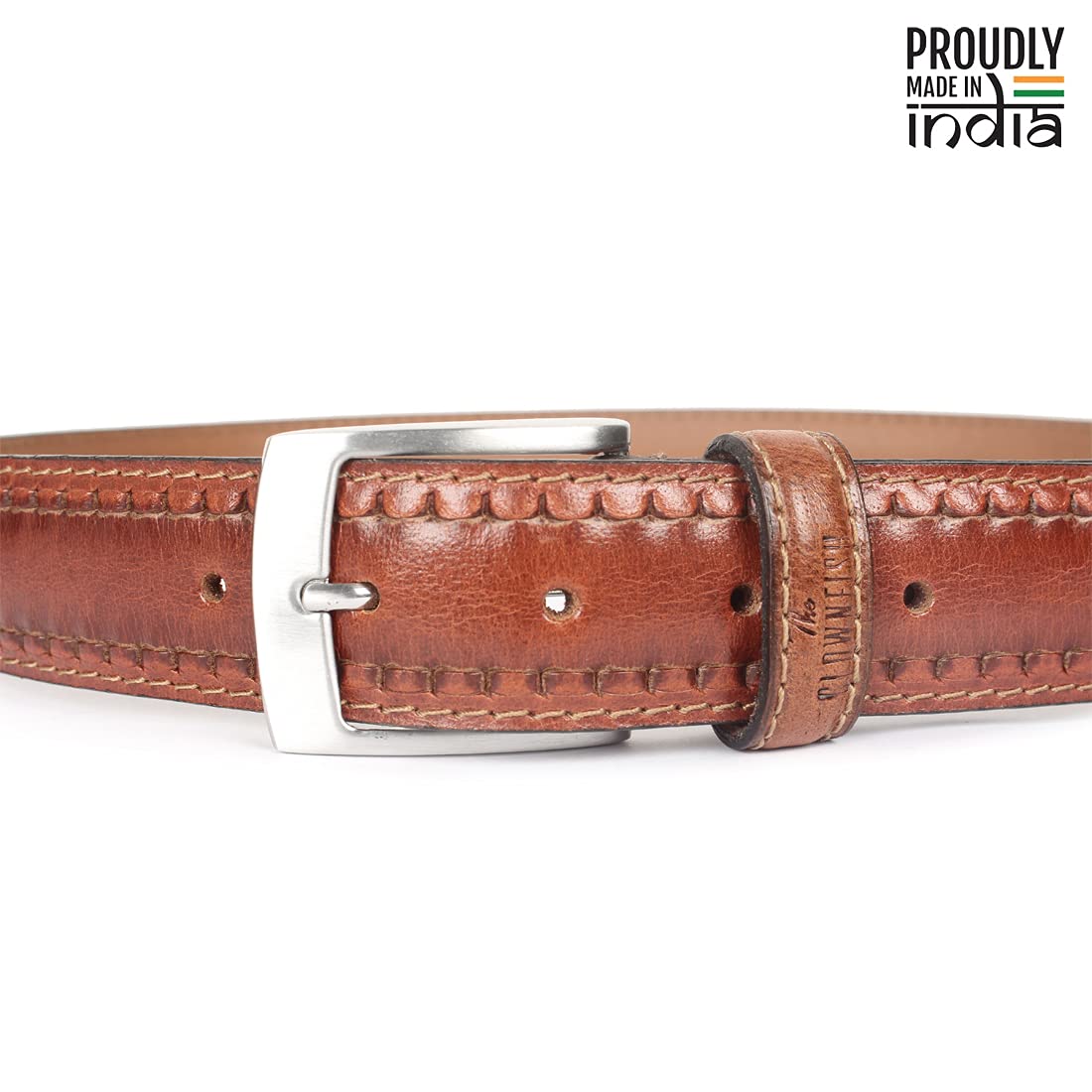 THE CLOWNFISH Men's Genuine Leather Belt with Textured/Embossed Design-Tan (Size-36 inches)